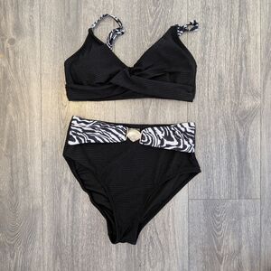 Black Zebra Print Women's Bikini Set
